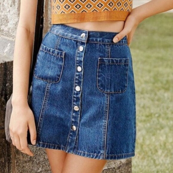 UO Urban Outfitters BDG Snap Button Pocket Blue Denim Jean Skirt S Small - Picture 1 of 5